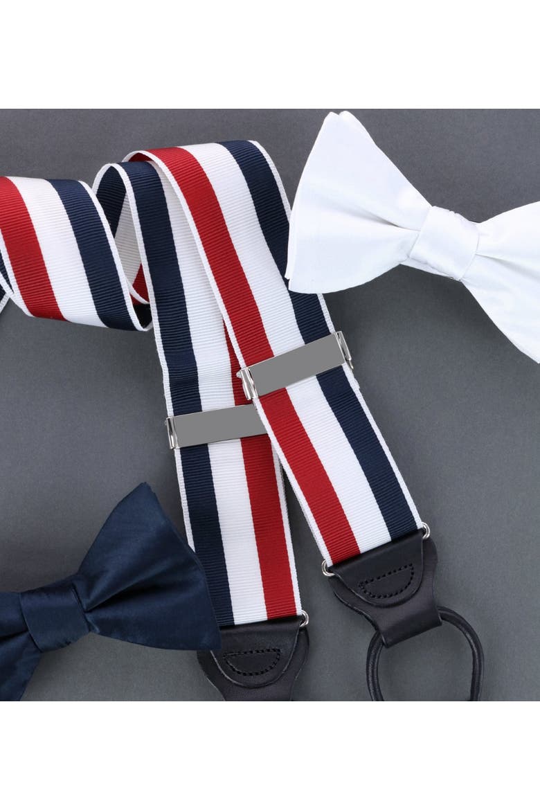 Balint 38MM Striped Non Stretch Grosgrain Ribbon Button End Suspenders, Alternate, color, Red, White, and Blue