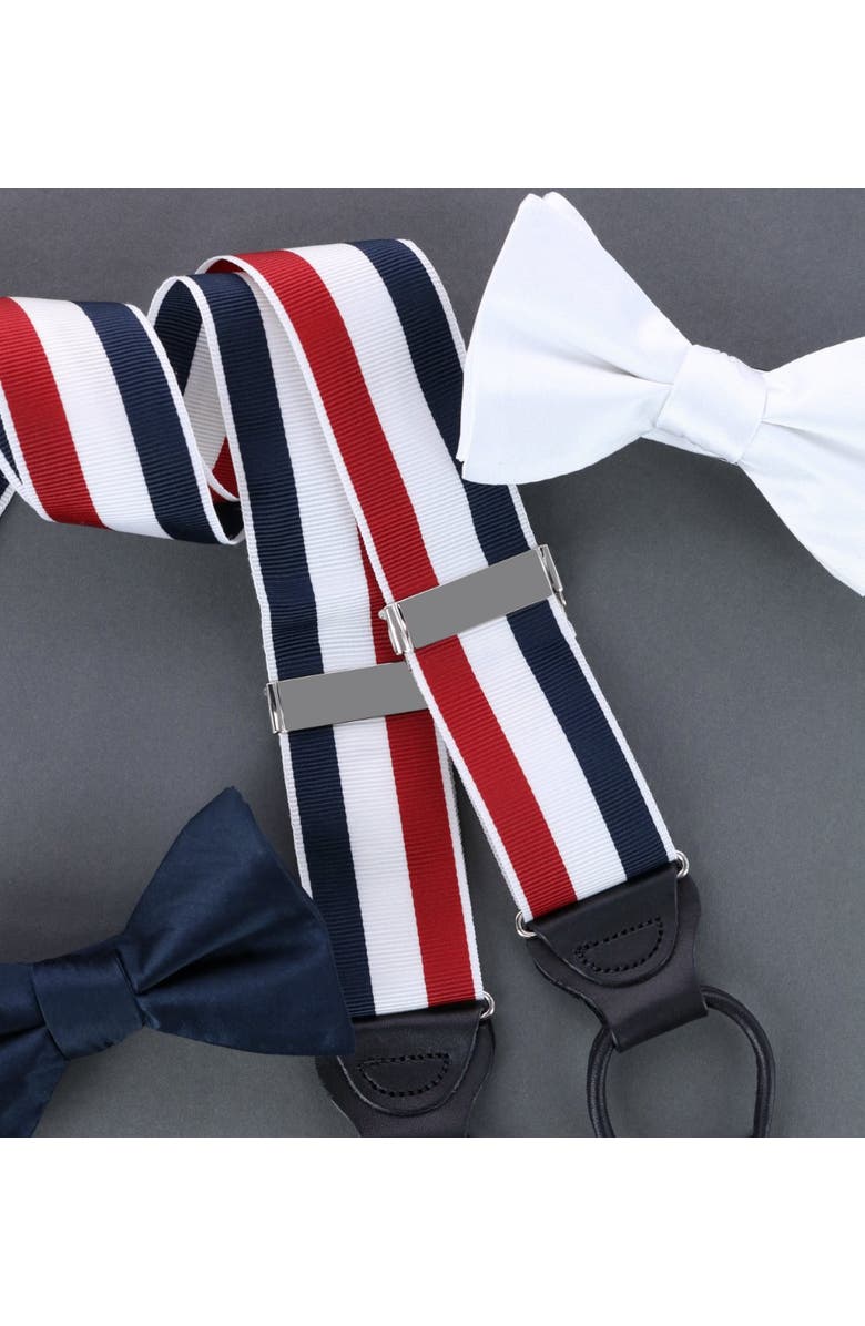 Trafalgar Balint 38MM Striped Non Stretch Grosgrain Ribbon Button End Suspenders, Alternate, color, Red, White, And Blue
