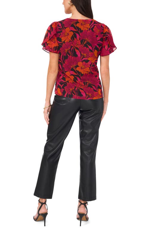 VINCE CAMUTO VINCE CAMUTO FLORAL V-NECK RUFFLE SLEEVE TOP 