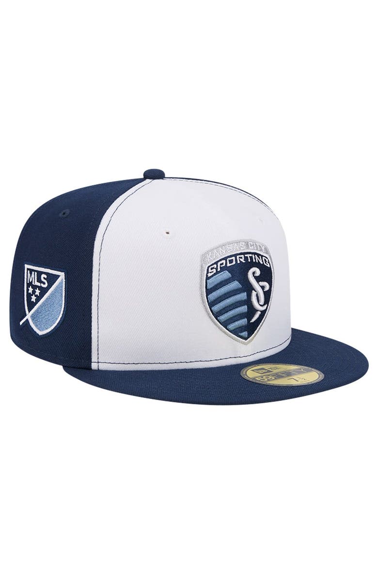 New Era Men's New Era White/Navy Sporting Kansas City 2024 Kick Off Collection 59FIFTY Fitted Hat, Main, color,