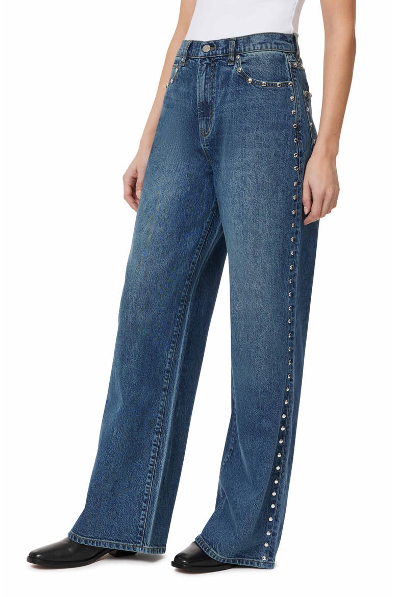 Gemma Studded High Waist Wide Leg Jeans, Alternate, color, LAKE
