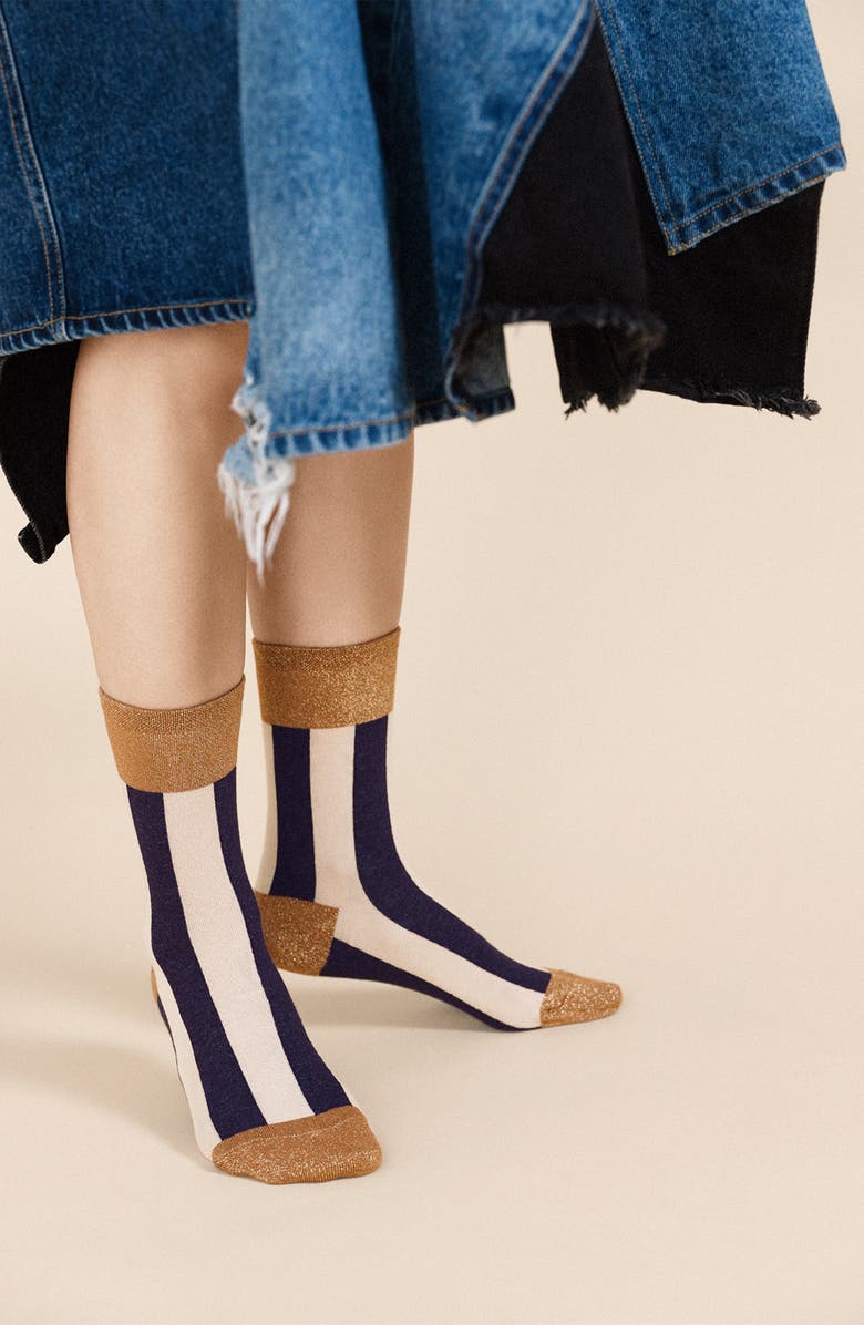 Hansel From Basel Buro Metallic Stripe Crew Socks, Alternate, color,