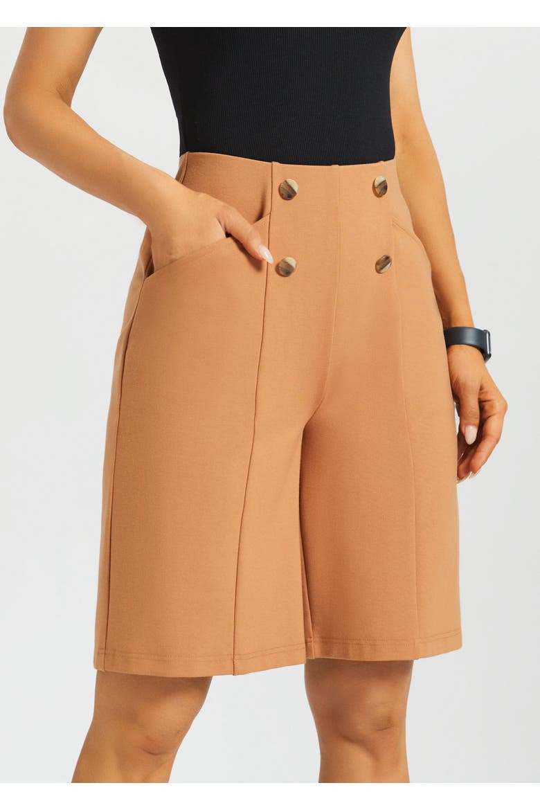 Atlantic Wide Leg Bermuda Shorts Stretch Ponte, Main, color, Sandalwood