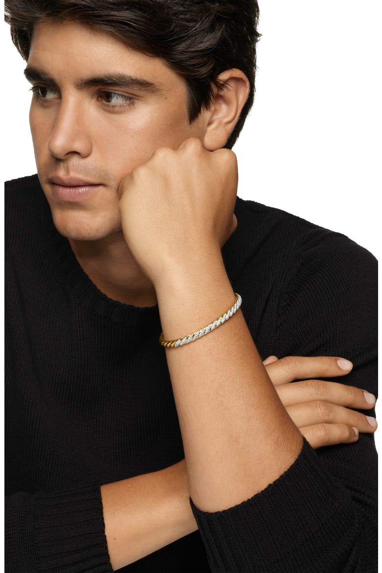 Men's Sculpted Cable Cuff Bracelet in 18K Yellow Gold with Diamonds, 5.5mm, Alternate, color, 18K GOLD - MEDIUM