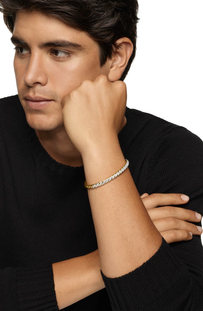 David Yurman Men's Sculpted Cable Cuff Bracelet in 18K Yellow Gold with Diamonds, 5.5mm, Alternate, color, 18K Gold - Medium