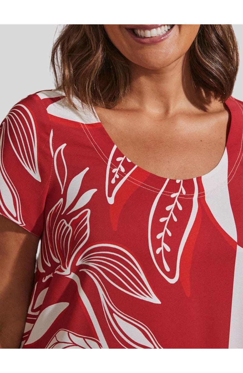 Live Unlimited Abstract Leaf Print Hanky Hem Dress, Alternate, color, Red