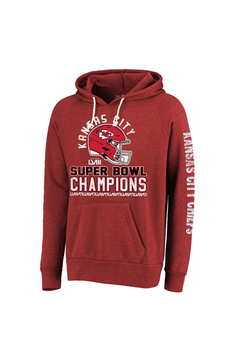 Majestic Threads Men's Majestic Threads Red Kansas City Chiefs Super Bowl LVIII Champions Tri-Blend Pullover Hoodie, Alternate, color, 