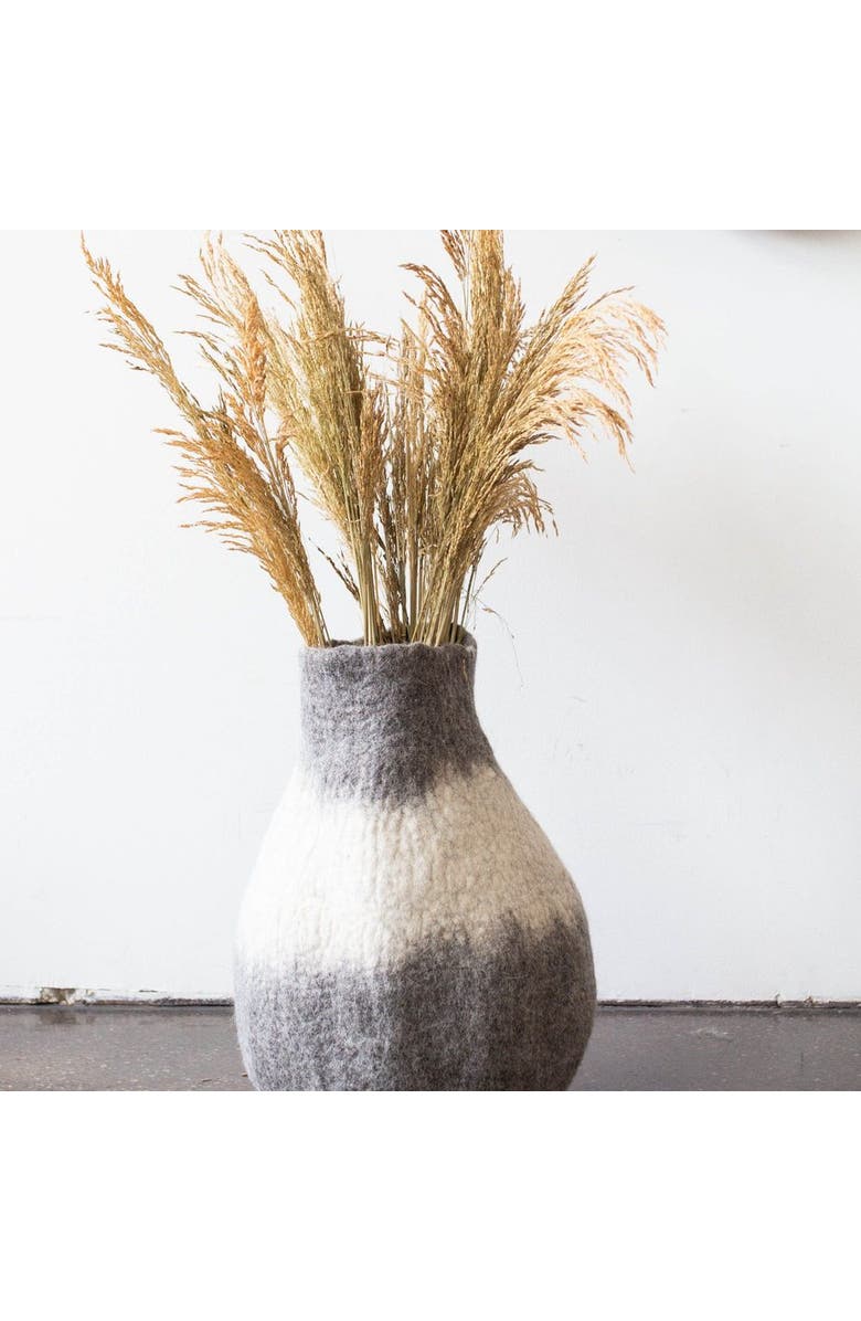 kanju Interiors Eclipse Charcoal and Ivory Wool Gourd Basket, Alternate, color, Ivory - Large