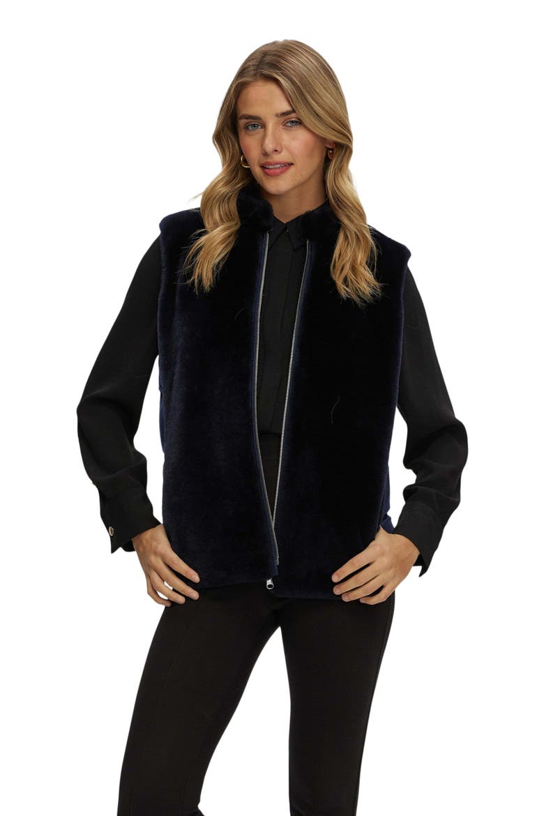 Reversible Select Genuine Shearling Vest With  Loro Piana Wool And Cashmere Quilted Down Back, Alternate, color, NAVY/NAVY