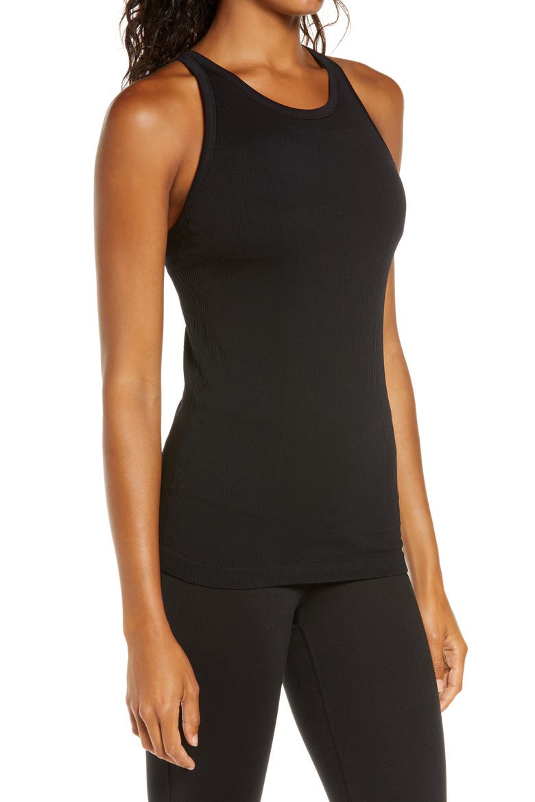 Pure Seamless Ribbed Racerback Tank, Alternate, color, BLACK