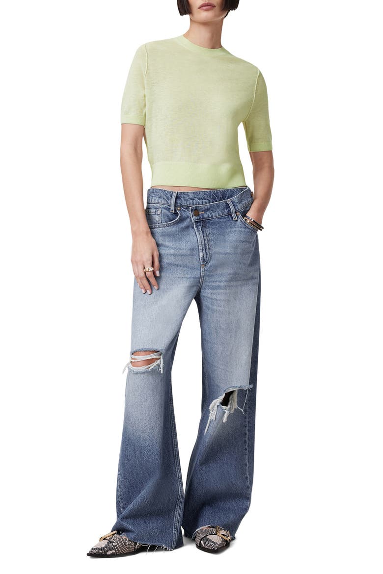 Elsie Short Sleeve Wool & Cashmere Sweater, Alternate, color, JADE GREEN