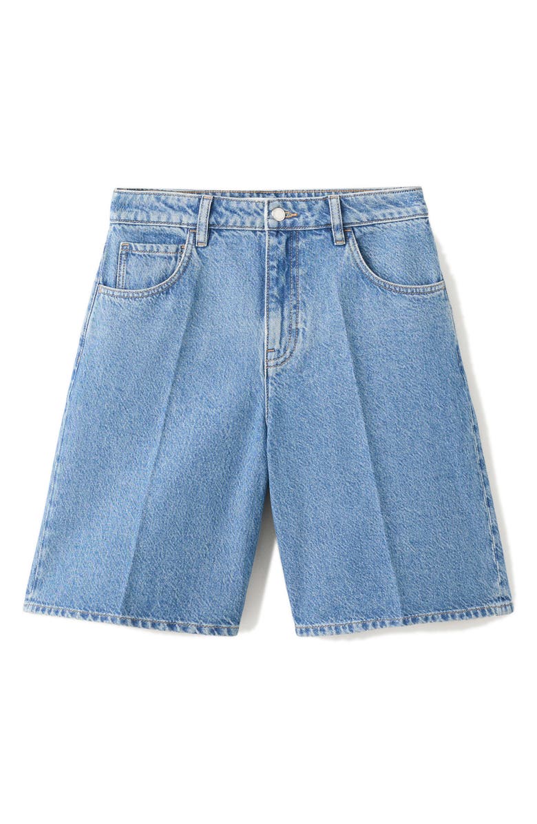 MANGO High Waist Mid Thigh Denim Shorts, Alternate, color, Medium Blue