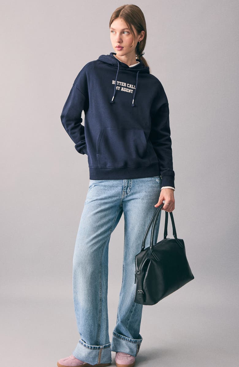 MANGO TEEN Rhinestone Graphic Hoodie, Alternate, color, Navy