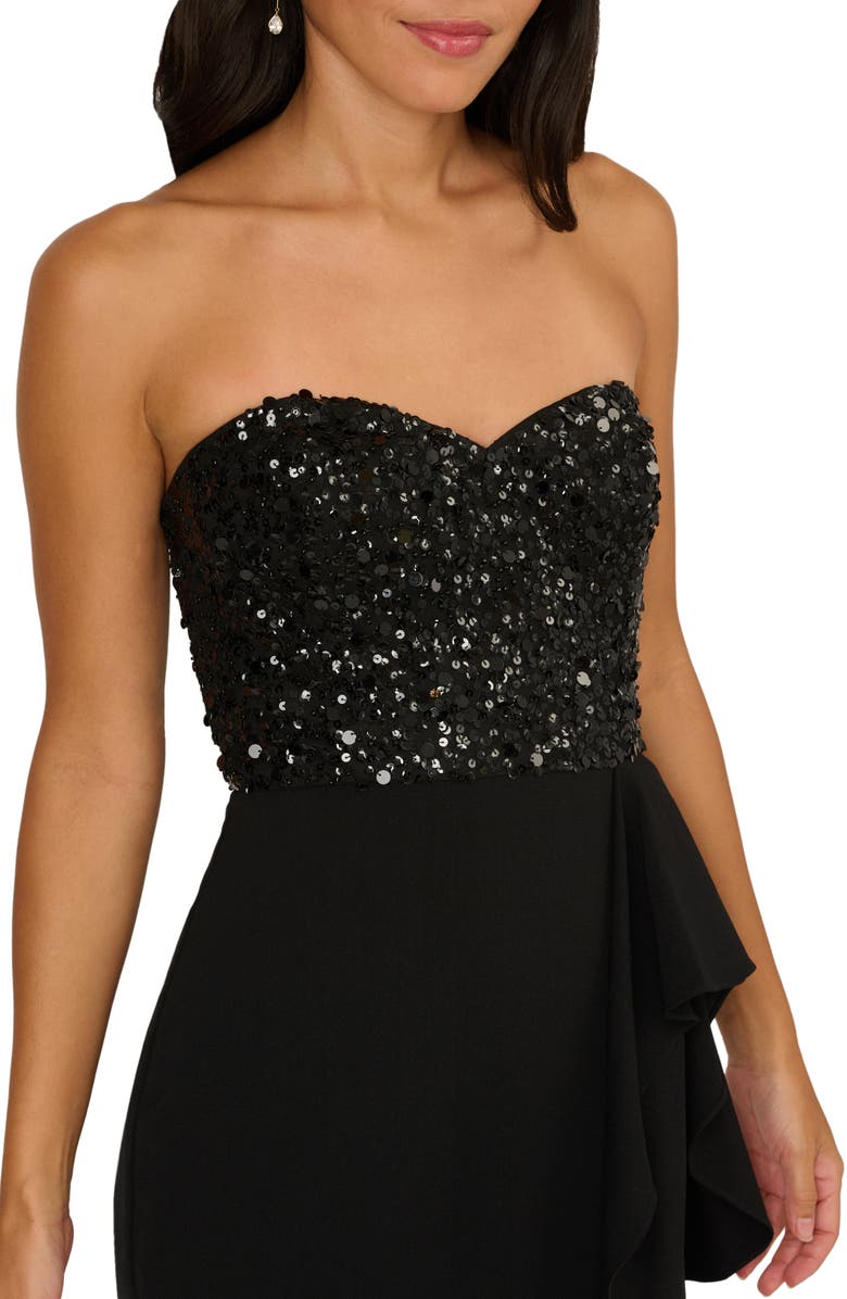 Adrianna Papell Beaded Bodice Strapless Mermaid Gown, Alternate, color, Black