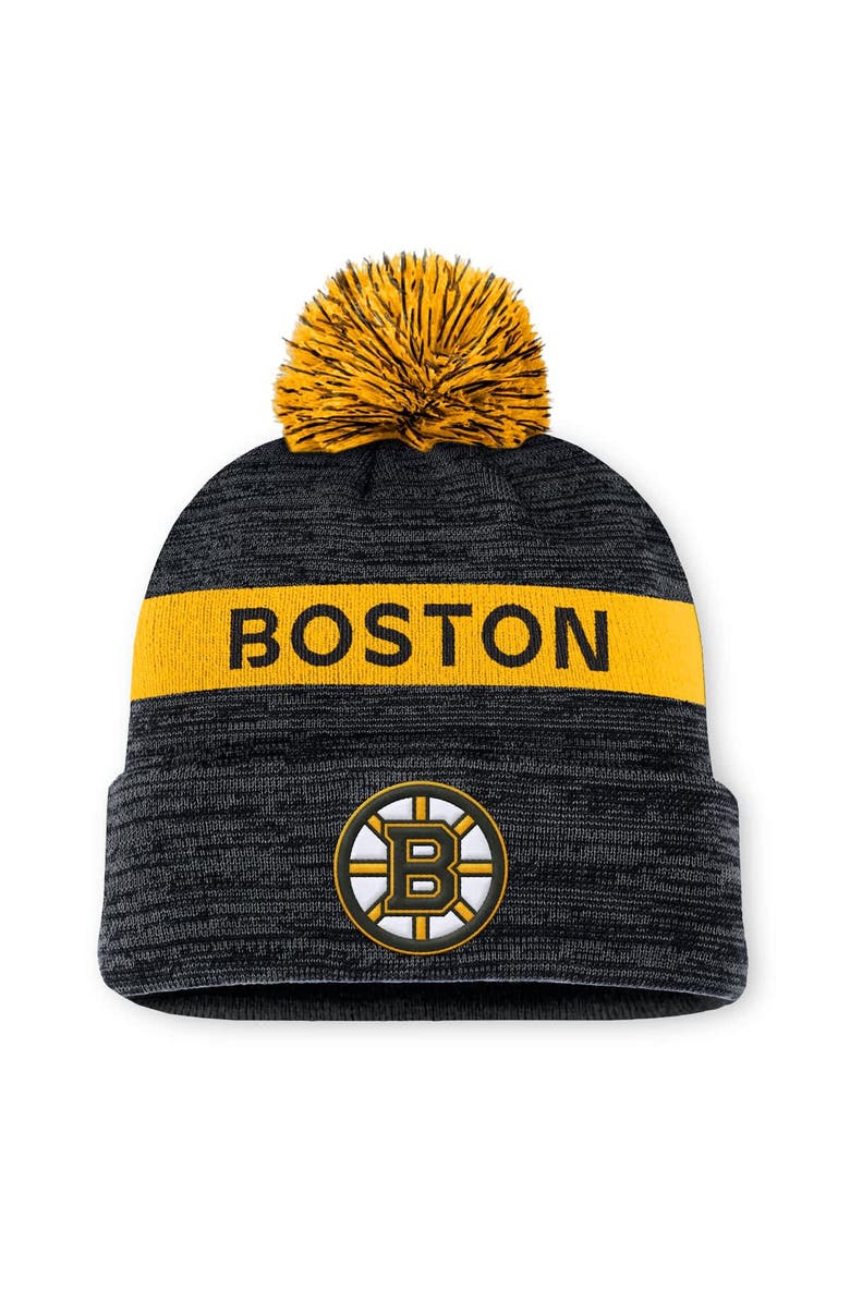 FANATICS Men's Fanatics Black/Gold Boston Bruins Authentic Pro Rink Cuffed Knit Hat with Pom, Main, color, Black