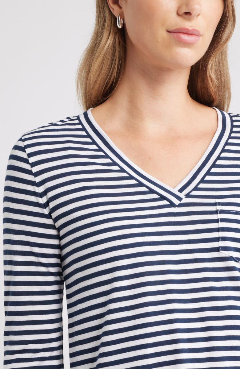 Caslon<sup>®</sup> Long Sleeve V-Neck T-Shirt, Alternate, color, Navy Still-White Brooke Stripe