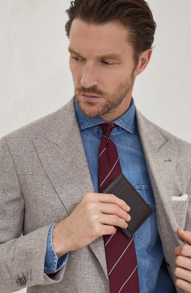 Brunello Cucinelli Calfskin card case, Alternate, color, Rust Brown