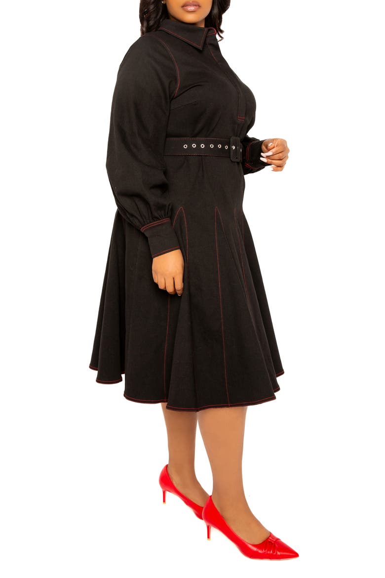 Belted Long Sleeve Denim Shirtdress, Alternate, color, DENIM BLACK