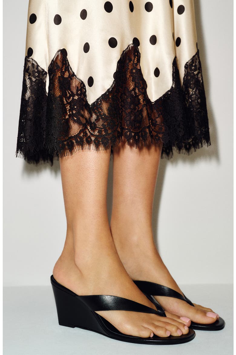 Carolina Lace Trim Silk Midi Skirt, Alternate, color, SUNDAE DOT