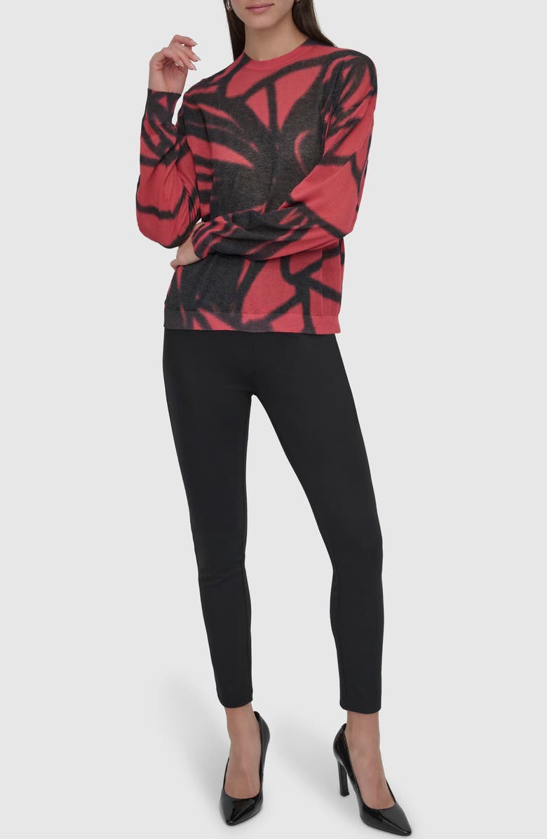 DKNY Abstract Floral Cotton Blend Sweater, Alternate, color, Black Pink