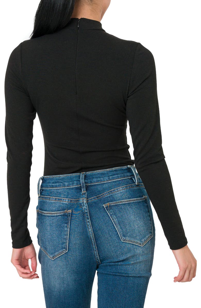 GIBSONLOOK Mock Neck Long Sleeve Thong Bodysuit, Alternate, color, Black