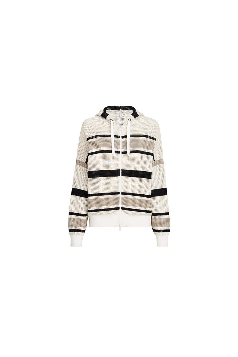 Net hooded cardigan with zipper, Alternate, color, White