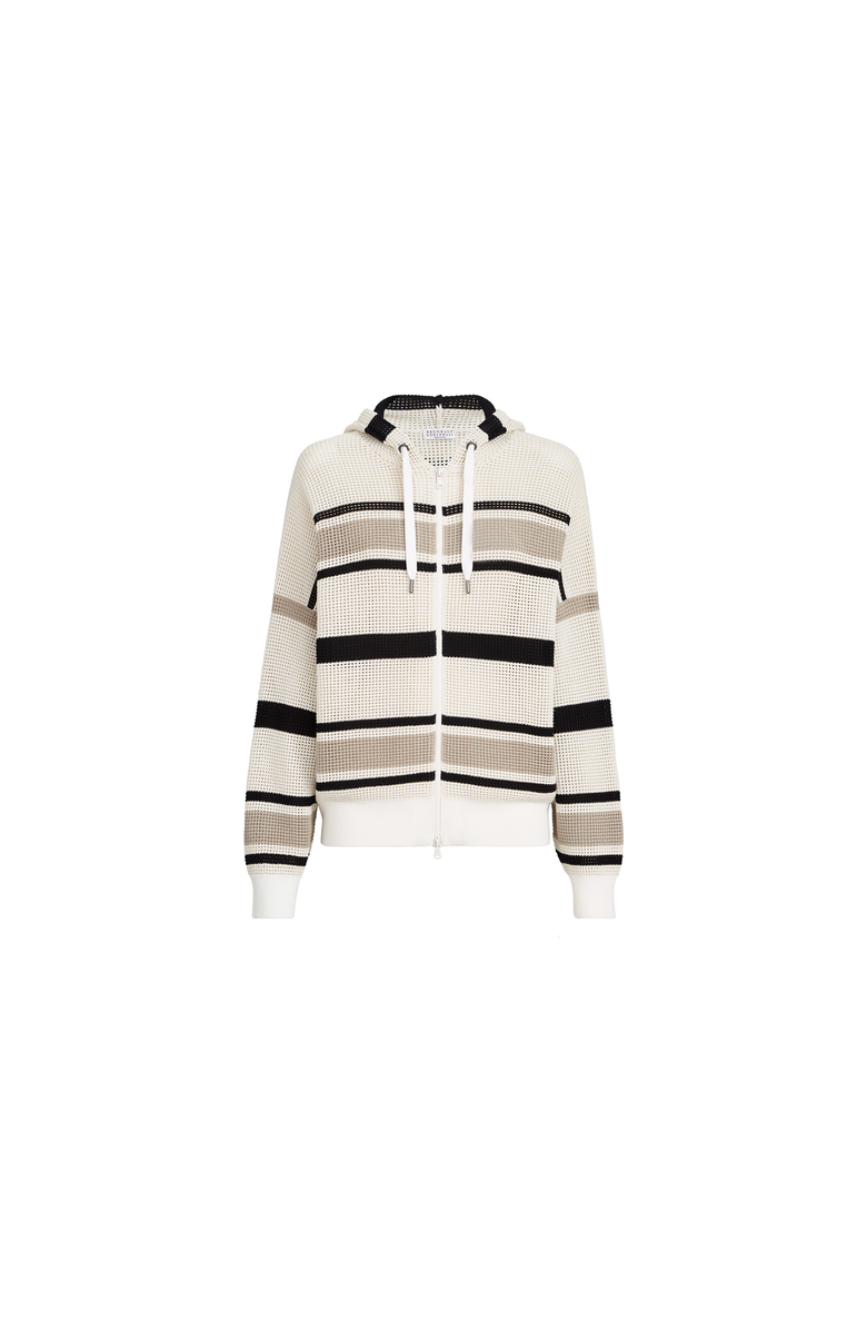 Brunello Cucinelli Net hooded cardigan with zipper, Alternate, color, White