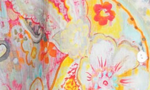 Apny Oversize Feather Print Button-up Shirt In Orange Multi
