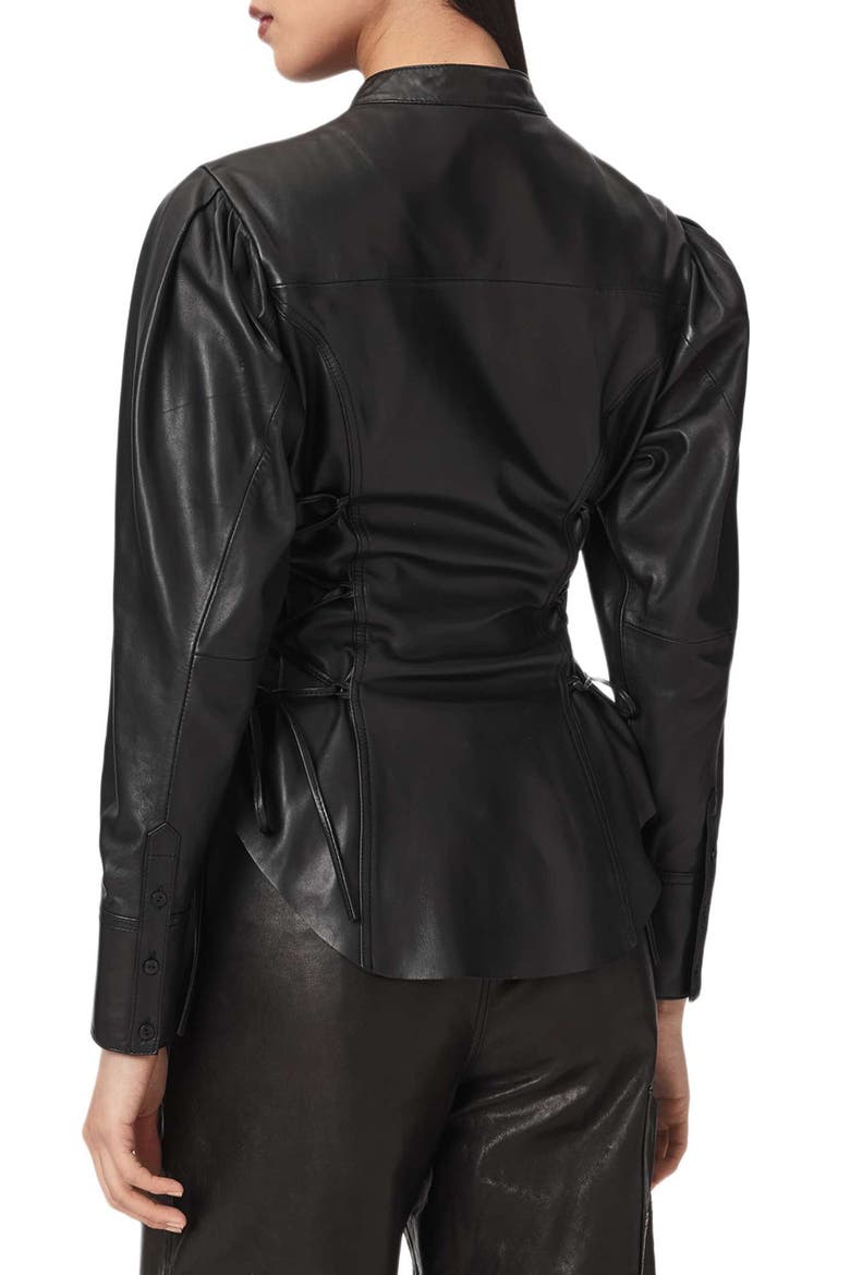 Evanna Leather Shirt, Alternate, color, BLACK