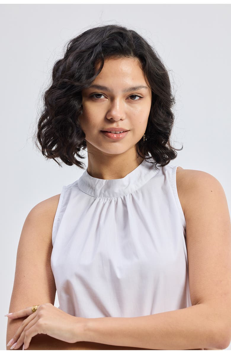 Reistor High-Neck Top with Gathers, Alternate, color, White