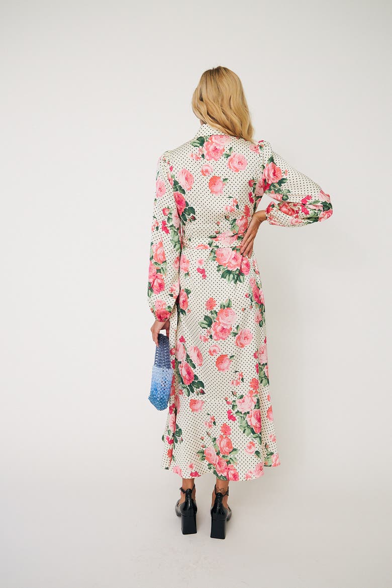 Laracras Floral Polka Dot Wrap Dress, Alternate, color, Polka Rose
