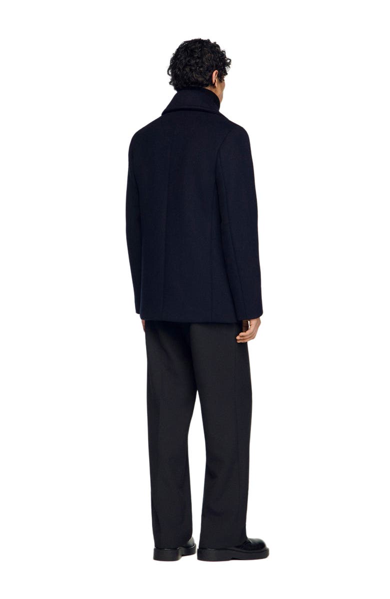 SANDRO Straight-fit wool-blend coat, Alternate, color, Navy Blue
