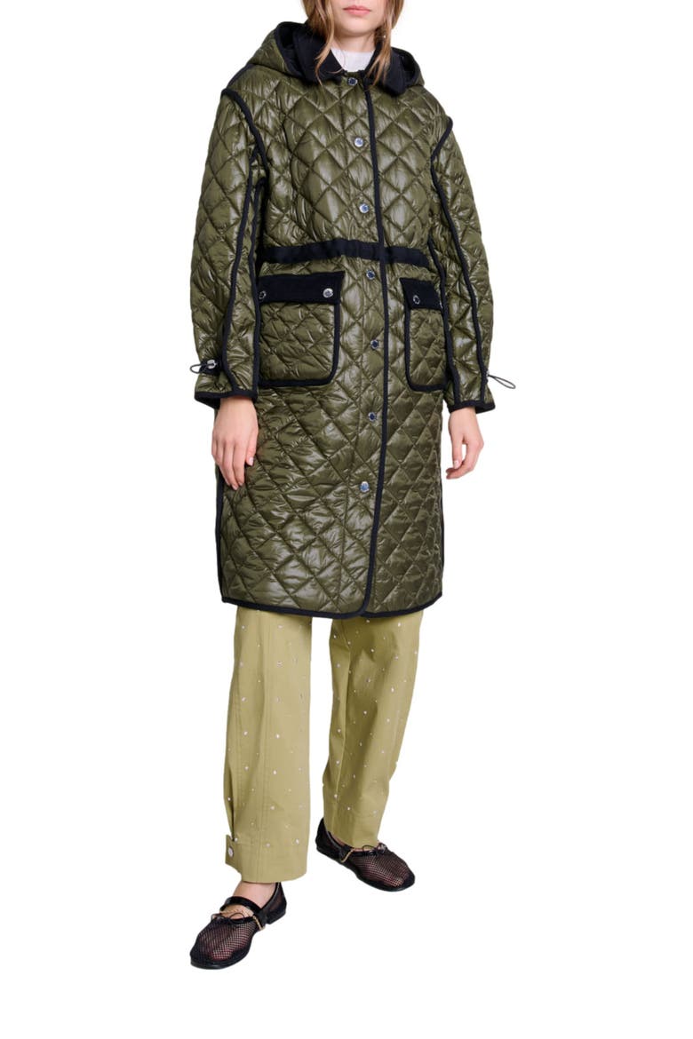 Contrast quilted puffer jacket, Main, color, Khaki