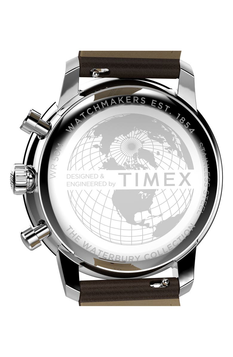 Timex<sup>®</sup> Waterbury Metropolitan Chronograph Leather Strap Watch, 41mm, Alternate, color, Brown