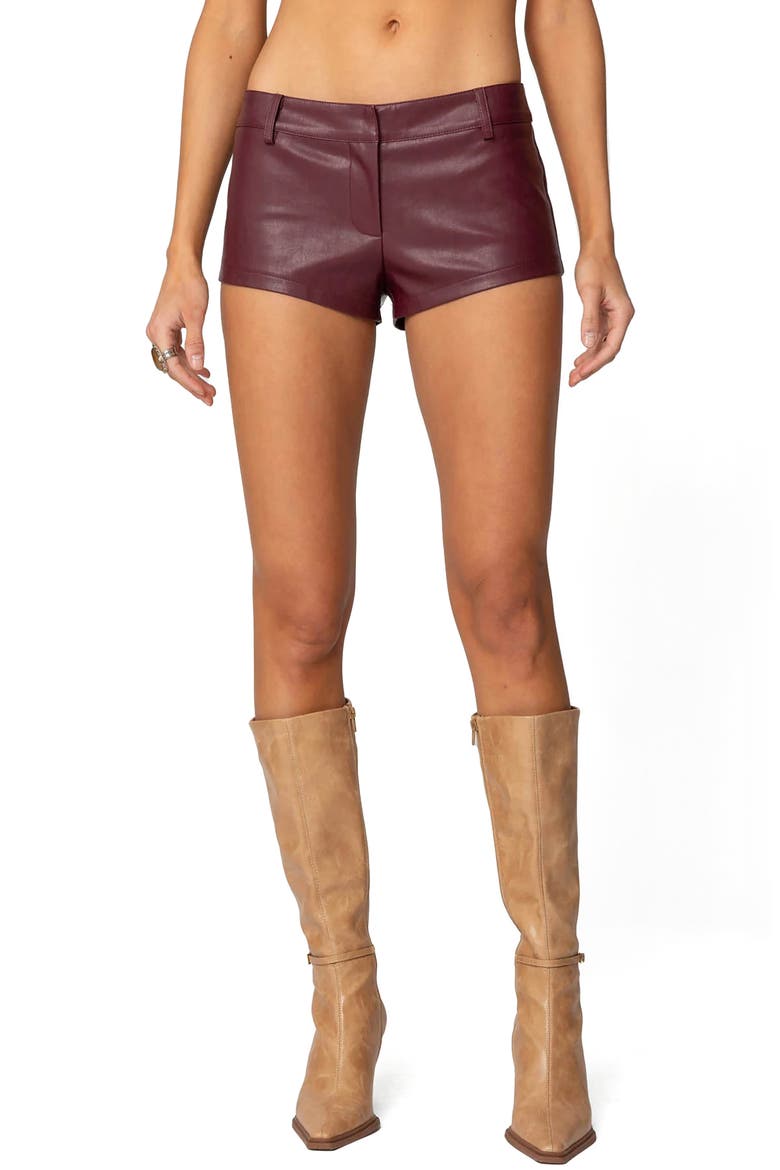 Melaney Faux Leather Micro Shorts, Main, color, BURGUNDY