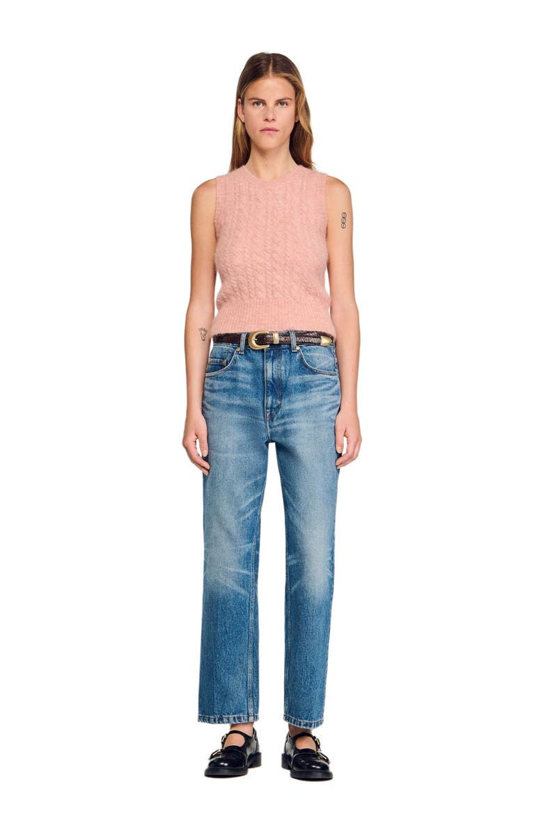 SANDRO Sleeveless brushed cable knit sweater, Alternate, color, Poudre Pink