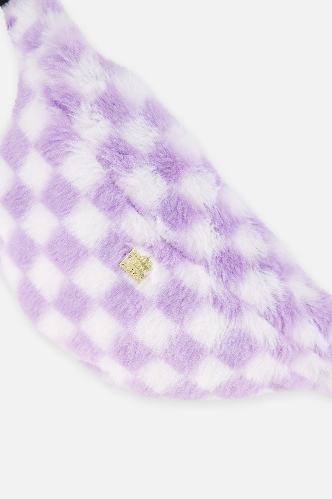 Checkered Faux Fur Zip Fanny Bag, Alternate, color, Lilac and White Tiles