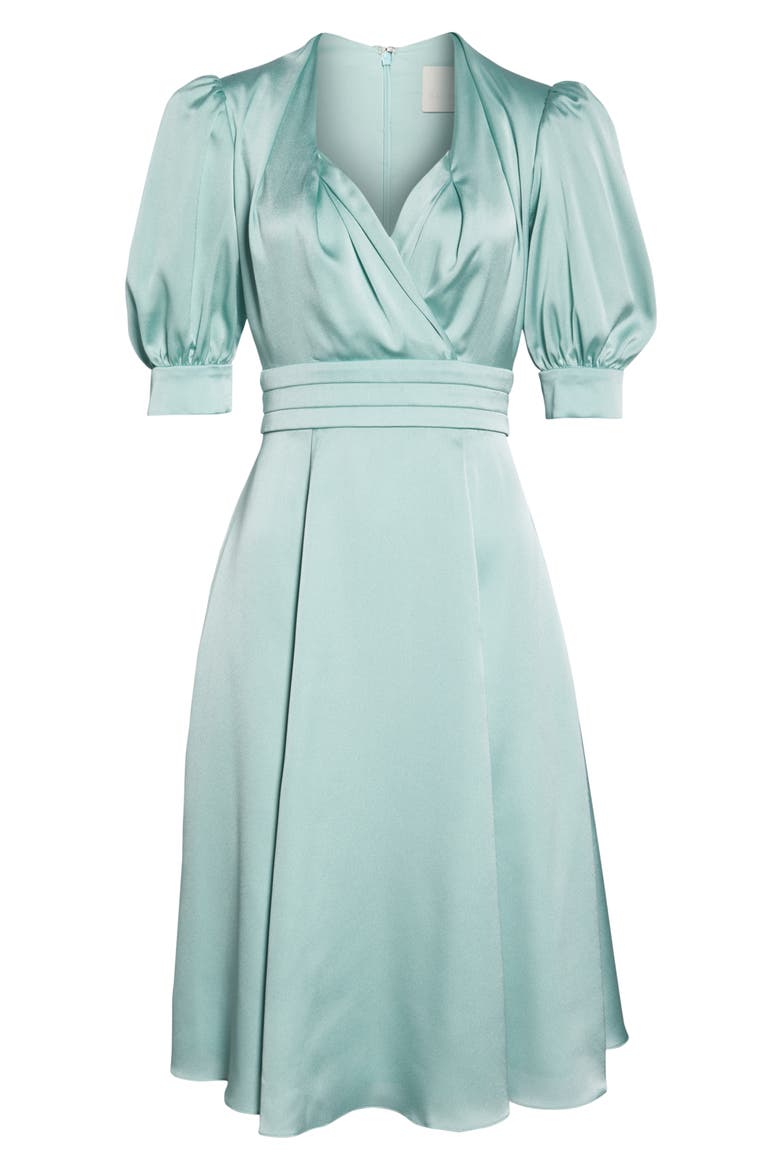 Vera Satin Fit & Flare Dress, Alternate, color, SEA GLASS