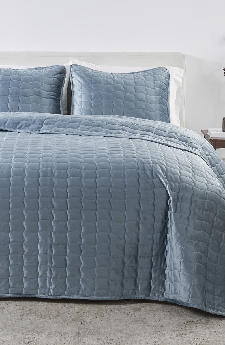 Woven & Weft Velvet Box Stitch Quilt Set, Main, color, Steel Blue