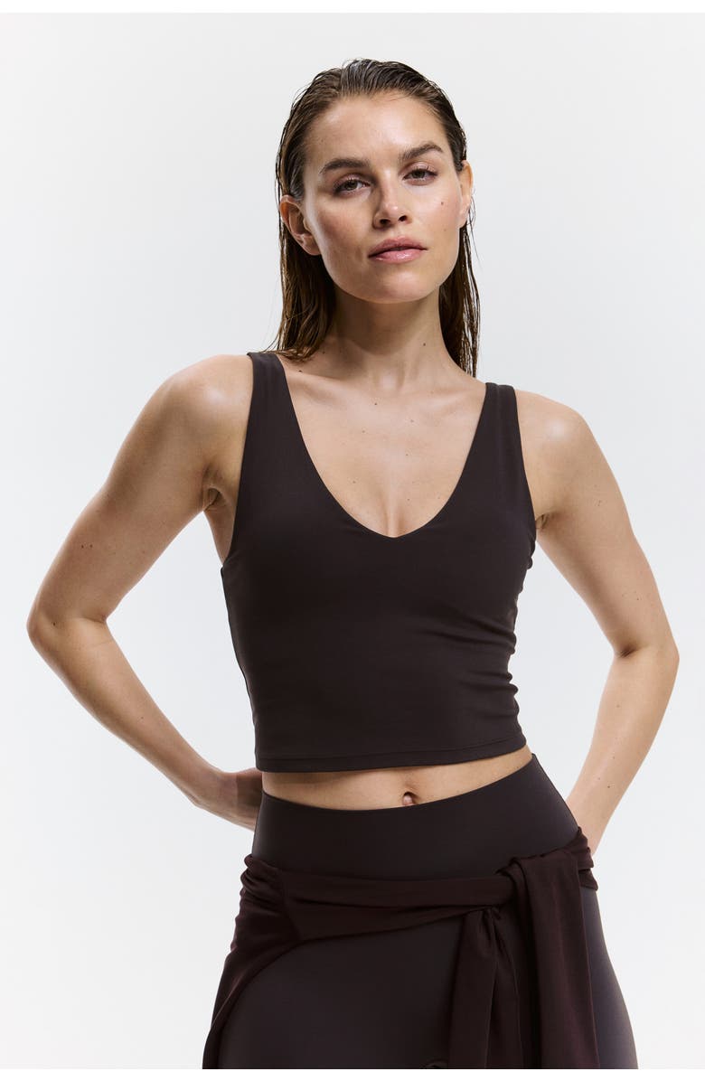 H&M Cropped Sports Top With Softmove, Alternate, color, Coffee Bean Brown