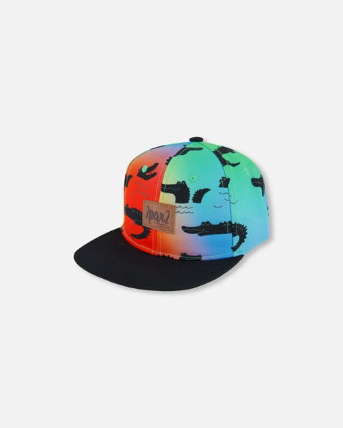Boy's Printed Cap Black And Multicolored Crocodiles