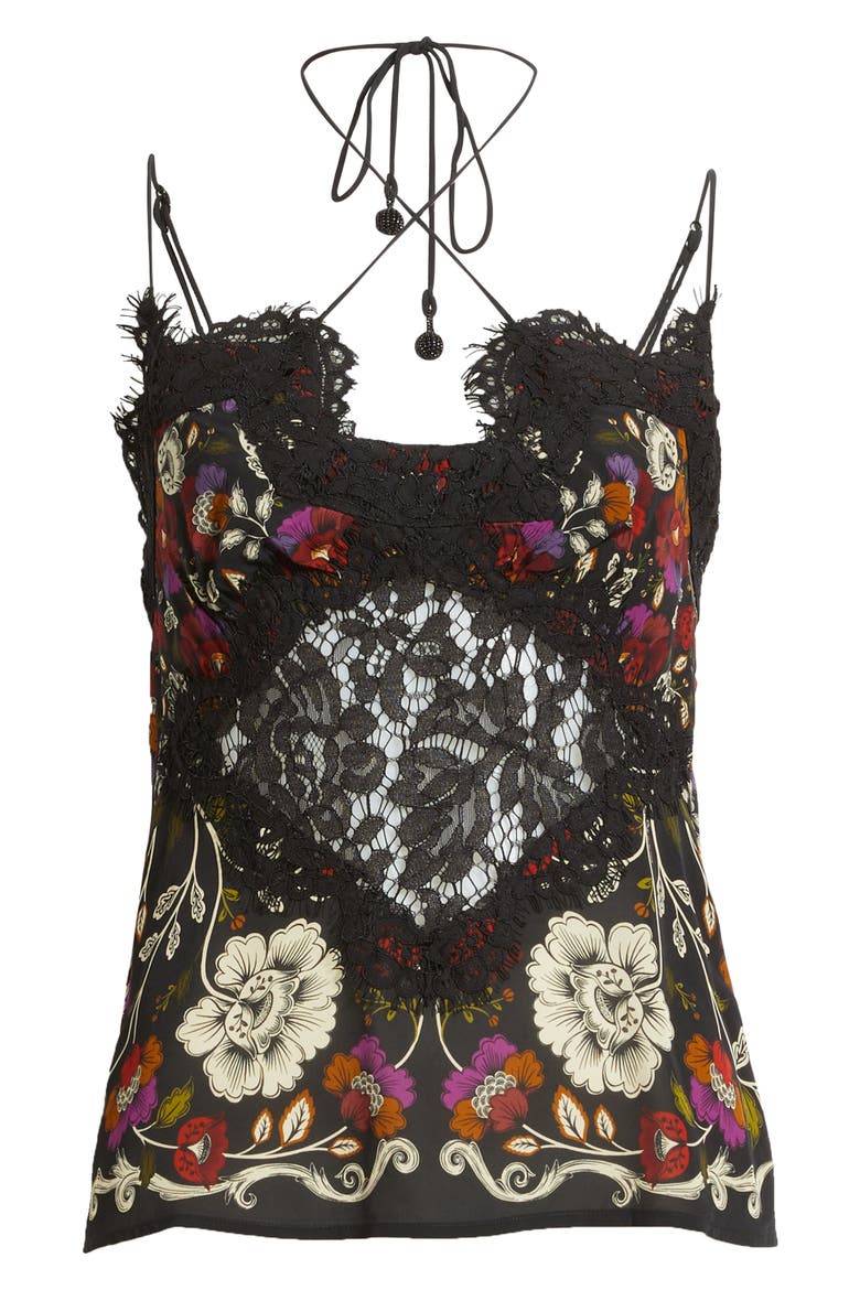Rococo Flowers & Lace Camisole, Alternate, color, BLACK