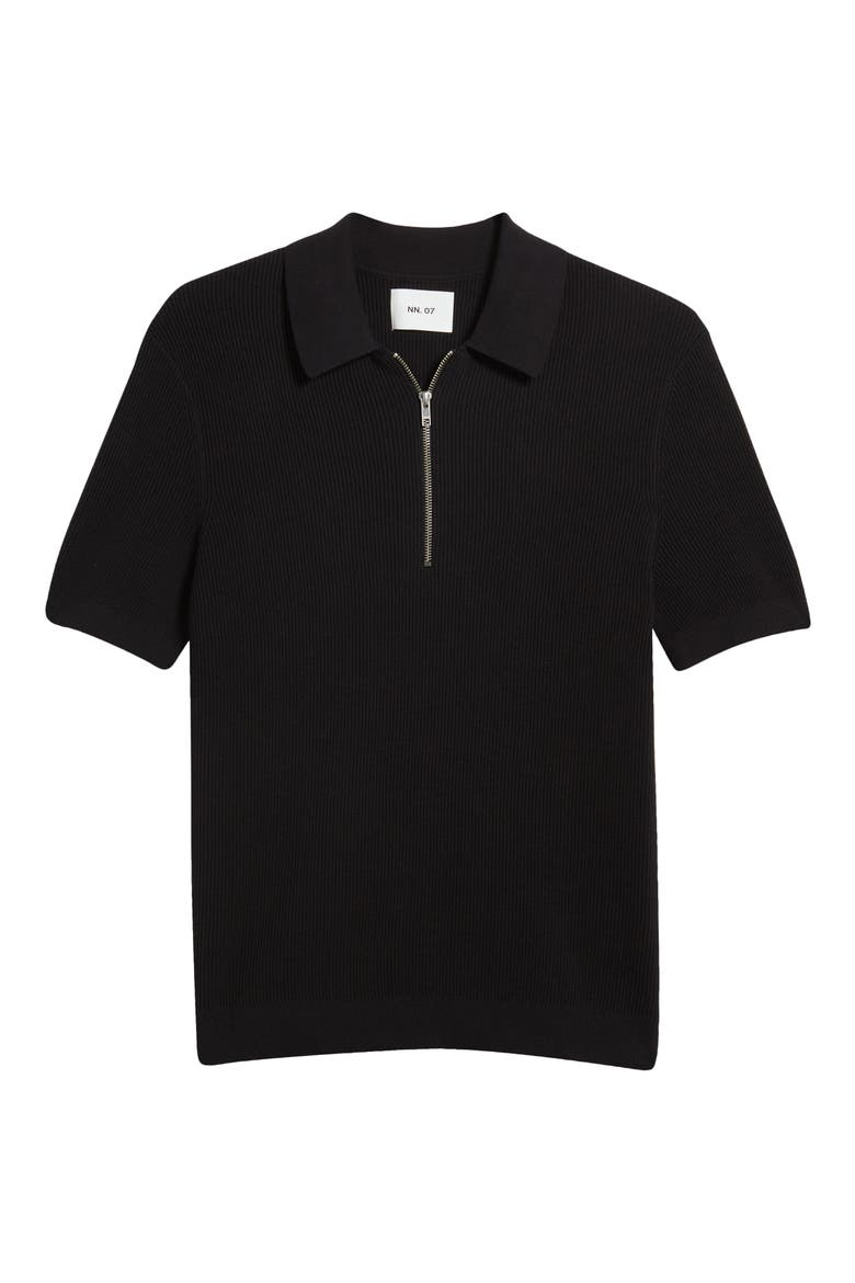 Hansie Zip Ribbed Organic Cotton Sweater Polo, Alternate, color, BLACK