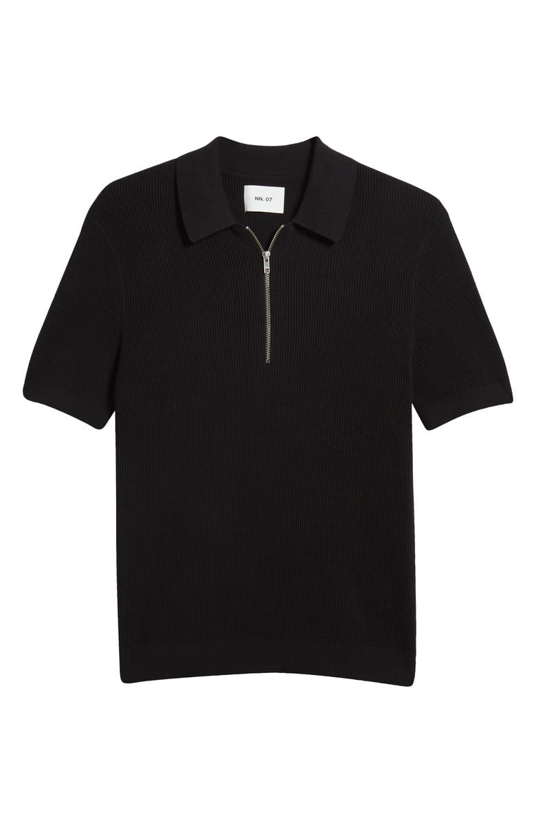NN07 Hansie Zip Ribbed Organic Cotton Sweater Polo, Alternate, color, Black