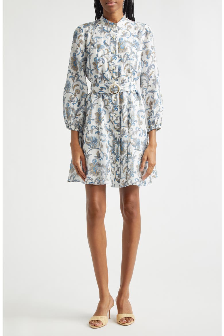 Kumar Long Sleeve Floral Paisley Linen & Silk Dress, Main, color, DOVE MULTI