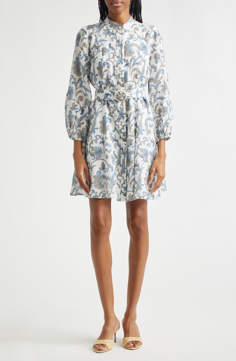Veronica Beard Kumar Long Sleeve Floral Paisley Linen & Silk Dress, Main, color, Dove Multi