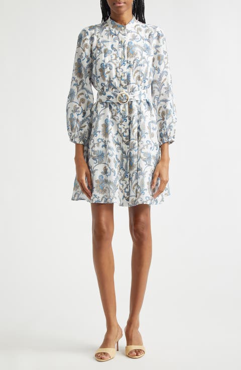 Kumar Long Sleeve Floral Paisley Linen & Silk Dress