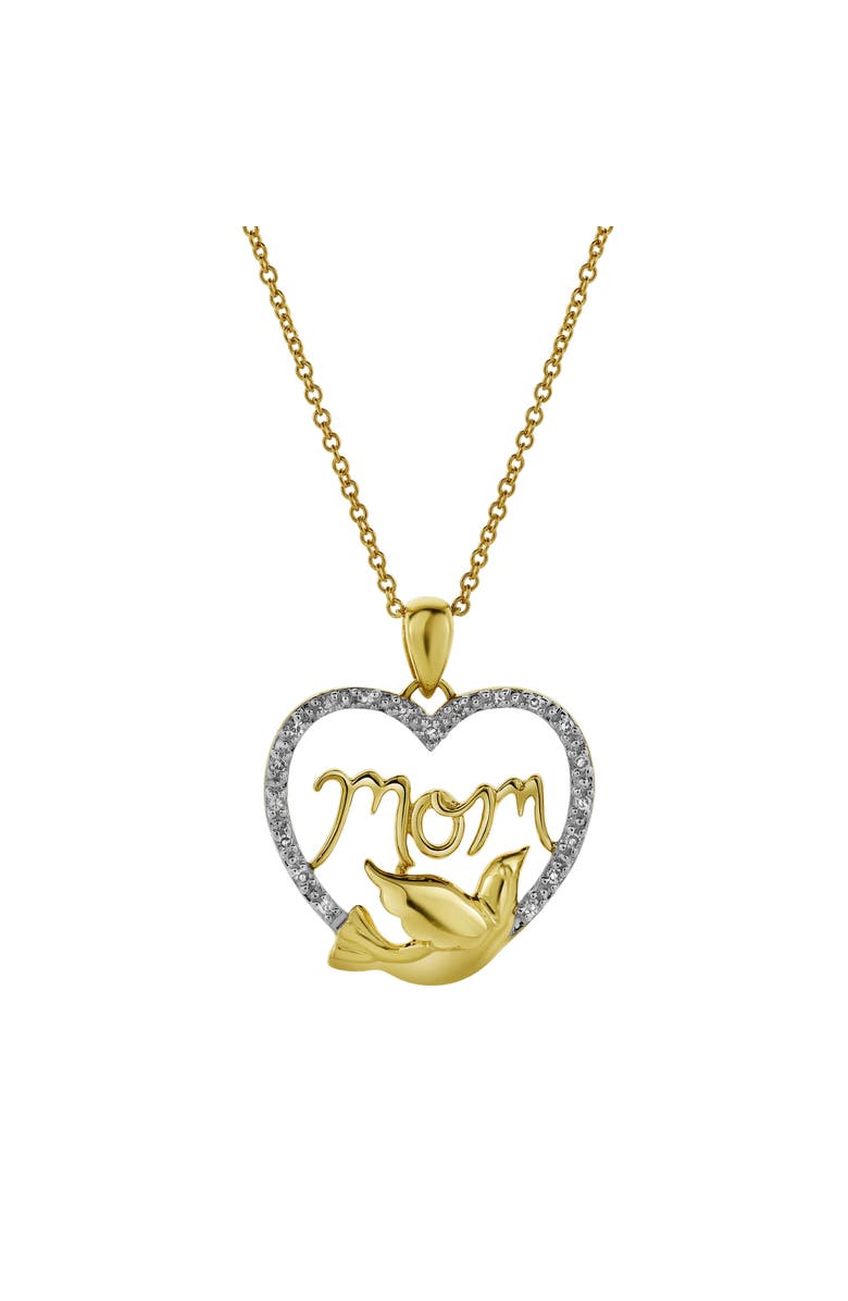 LuvMyJewelry Dove & Heart Mom Diamond Pendant Necklace in 10K Yellow Gold, Main, color, 