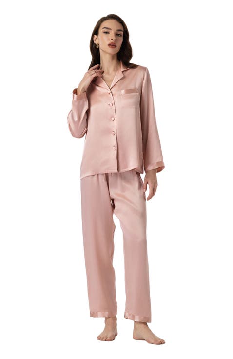 Silk Button Up Collared Women's Pajama Set