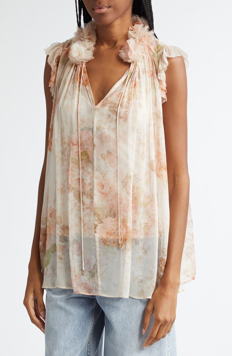 Zimmermann Frilled Cap Sleeve Top, Alternate, color, 